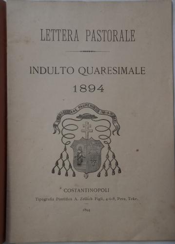 LETTERA PASTORALE INDULTO QUARESIMALE 1894 COSTANTINOPOLI KİTAP